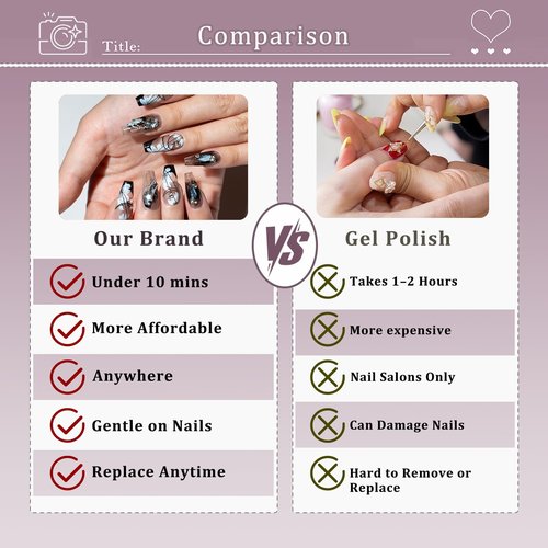 Hantyer Gothic Y2K Press on Nails, Long Stiletto Glossy Nails in Black & White, Handmade Nails with 3D Charms (Bow/Handcuff/Skull) & Heart Rhinestones, Edgy Party Style for Women(Size M)