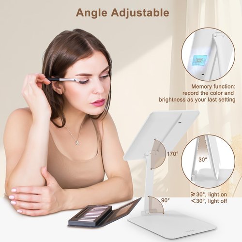 TPCHOIE Lighted Travel Mirror with Rechargeable Light, Adjustable Stand & 3 Light Colors