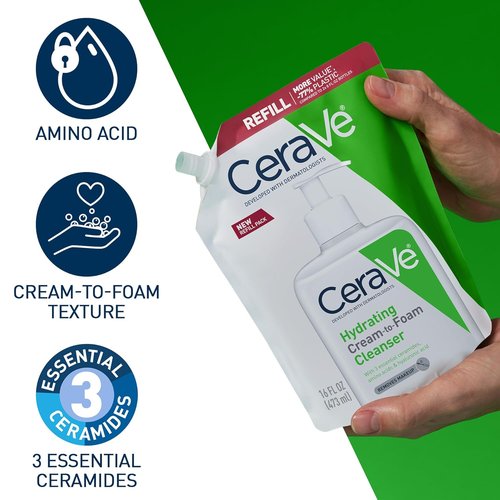 CeraVe Hydrating Cream To Foam Cleanser - Fragrance-Free Face Wash For Dry Skin, 16 Oz