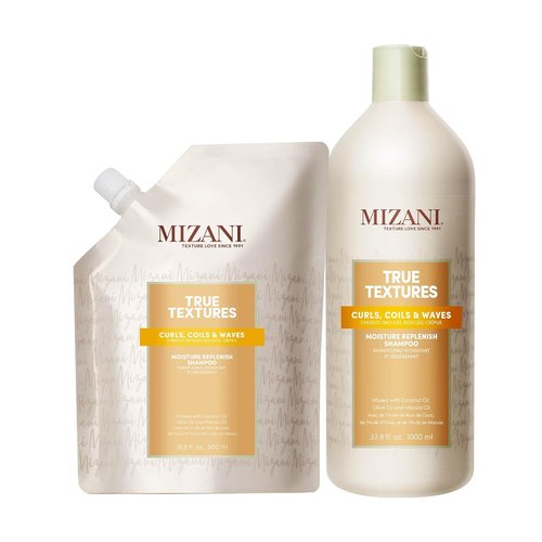 Mizani True Textures Moisture Replenish Shampoo - Hydrating & Smoothing | Sulfate-Free | 33.8 Fl Oz + 16.9 Fl Oz Refill