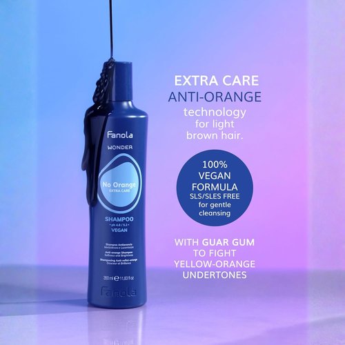 Fanola Wonder No Orange Blue Shampoo - Toning Shampoo for Color Treated Hair | Neutralizes Brassy Tones - Vegan & Sulfate-Free (11.8 fl oz)