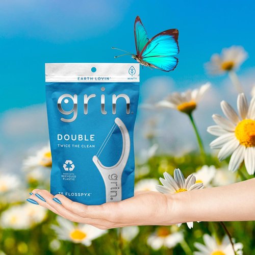 Grin Dental Floss |3 Packs of 60 (Double Twice The Clean Deux Fois Plus Propre), White, Total: 180, 1.0 Foot, 0.18 pounds