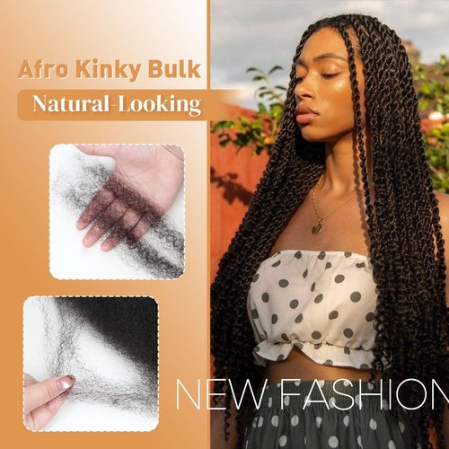18 Inch Afro Kinkys Bulk Human Hair For Twist,100% Human Hair 4C Kinky-Curly for Dreadlocks, Loc Repair, Braiding Hair(Natural Black, 50 Gram)