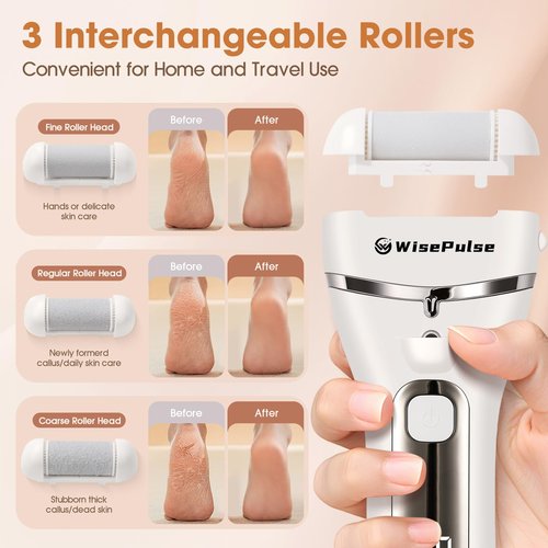 Electric Foot Callus Remover: Rechargeable Portable Electronic Foot File Callus Remover, Electric Callus Remover for Feet with 3 Rollers, IPX6 Waterproof Foot Care for Dead,Cracked Dry Skin