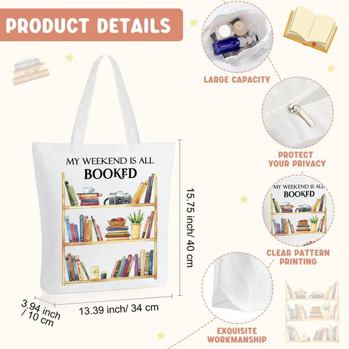 Sweetude 4 Pcs Book Lovers Gifts Sets Include Book Tote Bag, Bookworm Bracelet with Wish Card, Canvas Makeup Bag, and Bookish Keychain for Women Readers Books Lover Gifts