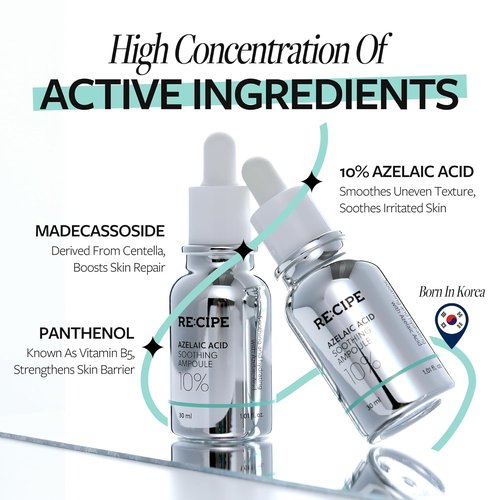 RECIPE Azelaic Acid 10 Soothing Ampoule - Soothing Facial Serum for Sensitive Skin | Korean Skincare (1.01 fl oz)