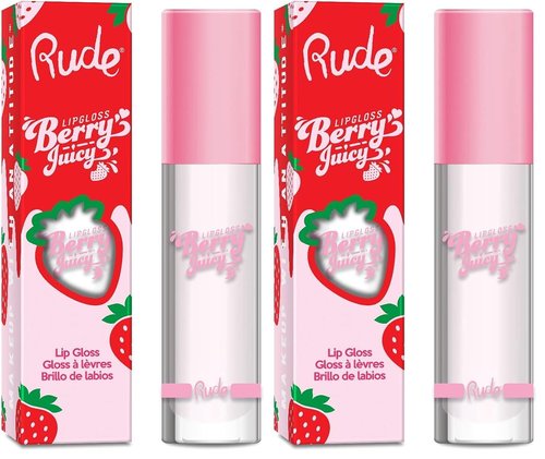 RUDE Cosmetics Berry Juicy Lip Gloss - Pure for Women - 0.14 oz Lip Gloss (Pack of 2)