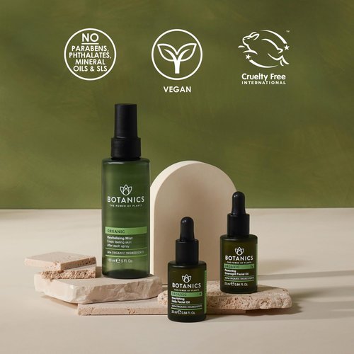 Botanics Overnight Face Oil for Men - Hydrating Nighttime Face & Beard Oil for Dry Skin - Lightweight, Non Greasy & Powered by Rosehip Oils - Vegan & Cruelty Free Men's Skincare (0.84 Fl Oz)