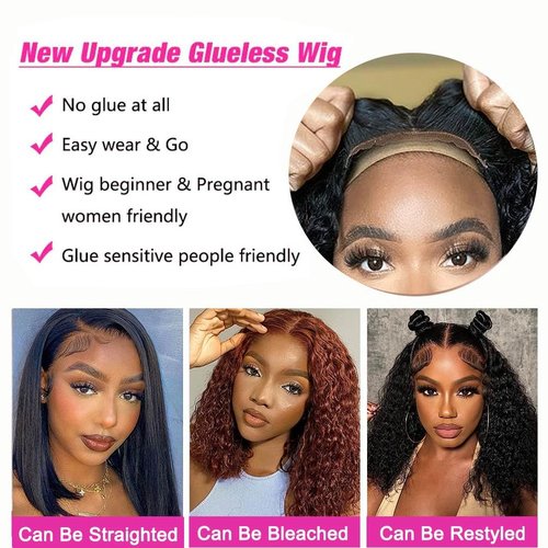 Srakuw Wear and Go Glueless Wigs Human Hair Pre Plucked Pre Cut 4x4 Lace Front Wigs for Black Women for Beginners 180 Density Curly Bob Wig Human Hair (8 Inch)