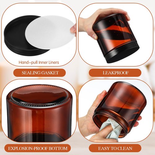 Norme 24 Pieces 16 oz Glass Jars with Lids Empty Storage Containers Leakproof Candle Jars Round Cosmetic Jars for Storing Lotions Powder Ointments Candle Making (Amber)