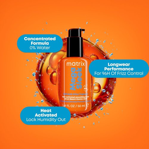 Matrix Mega Sleek 96H Anti-Frizz Serum - Humidity Resistant Heat Protection for All Hair Types
