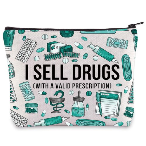 BWWKTOP Funny Pharmacist Cosmetic Makeup Bag Pharmacy Technician Gift I Sell Drugs with a Valid Prescription Makeup Zipper Pouch Pharmacist Graduation Gifts (I Sell)