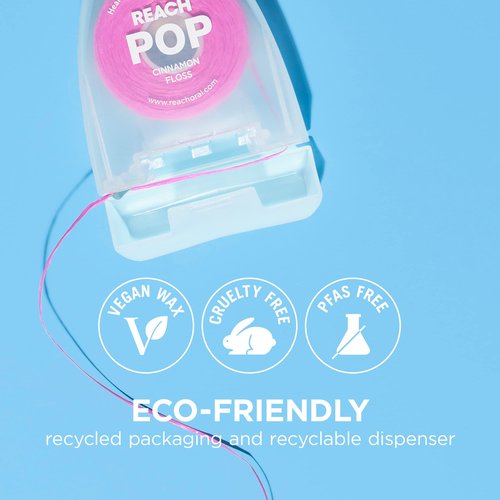 REACH POP Dental Floss, Cinnamon, Plaque Remover for Teeth, Shred Resistant, Vegan Wax, Cruelty Free, Eco Friendly Packaging, Oral Care, PFAS Free, for Adults & Kids, 3 Pack, 54.6 yd