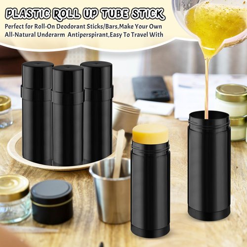 DMuuuDM 15 Pack 2 oz/60ml Plastic Deodorant Containers,Empty Round Twist-Up Solid Stick Tube Container for Homemade Deodorant,Shaving Soap Stick,Heel Lip Balm,Solid Lotion Bars-Top Filling,Black