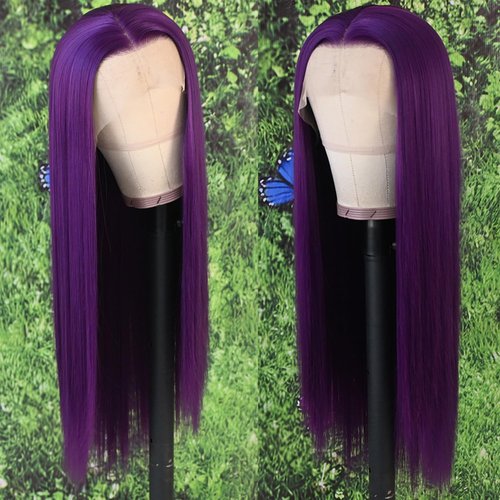 Lezaxiu Purple Lace Front Wigs Long Straight Glueless Dark Purple Wigs Pre Plucked Ready to Wear Wigs Heat Resistant Synthetic Lace Front Wig for Black Women Natural Hairline