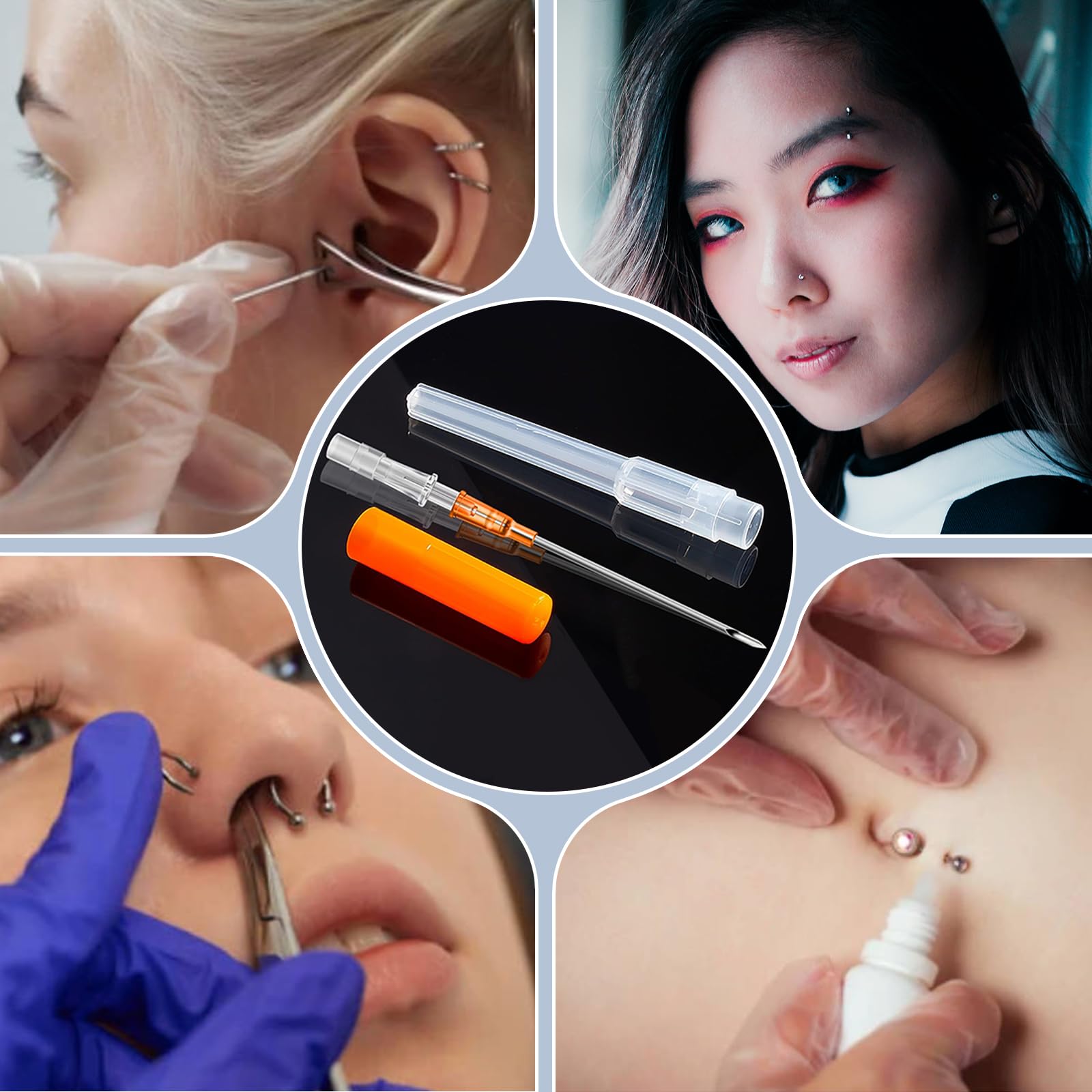 YONGDA Catheter Piercing Needles 50Pcs Mixed Sizes 14G 16G 18G 20G 22G - Professional Hollow Piercing Needles, 316L Stainless Steel Kit for Ear Nose Cartilage Lip Tongue Belly Navel Nipple