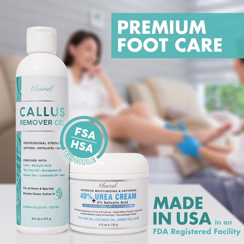 Ebanel Professional Callus Remover Set - Urea Cream 40% & Salicylic Acid 2% for Soft Feet | Exfoliator & Toenail Softener