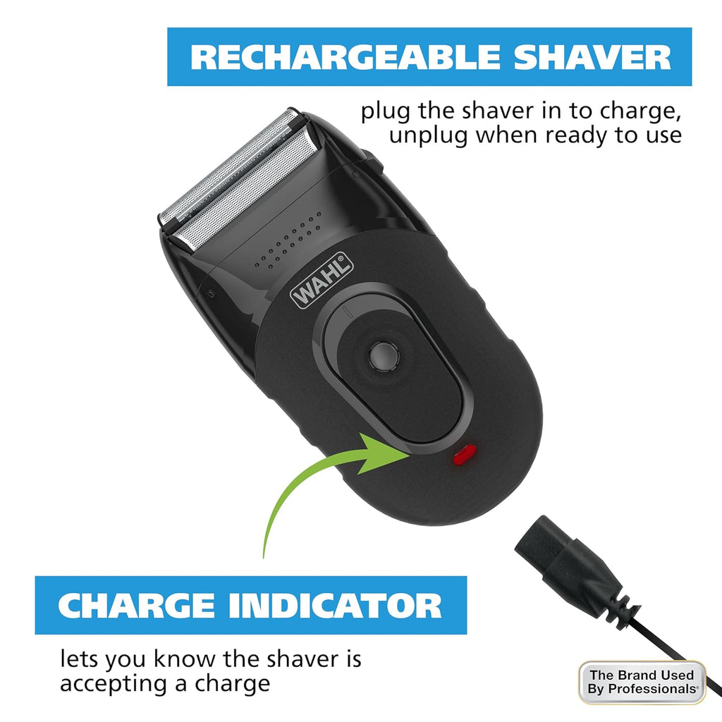 Wahl Compact Rechargeable Lithium Ion Shaver Kit - Hygienic Rinseable Foils & Dual Flexible Contours
