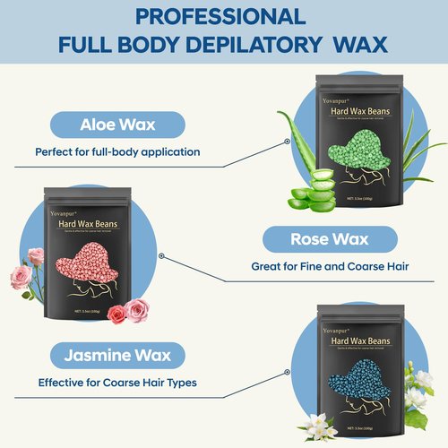 Hard Wax Beads, Yovanpur 10.5oz Waxing Beans for Hair Removal, Brazilian, Bikini, Face, Eyebrows, Underarms, Chest, Back, Legs, Wax Refill for Women & Men, Pack of 3