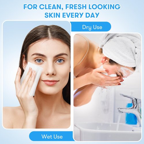 Beauntangly Disposable Face Towel, XL Unscented Facial Towelettes Soft Thick Absorbent, Lint-Free Biodegradable Makeup Remover Dry Wipes Clean Skin Care Washing Drying Camping Travel Essentials, 50 Ct