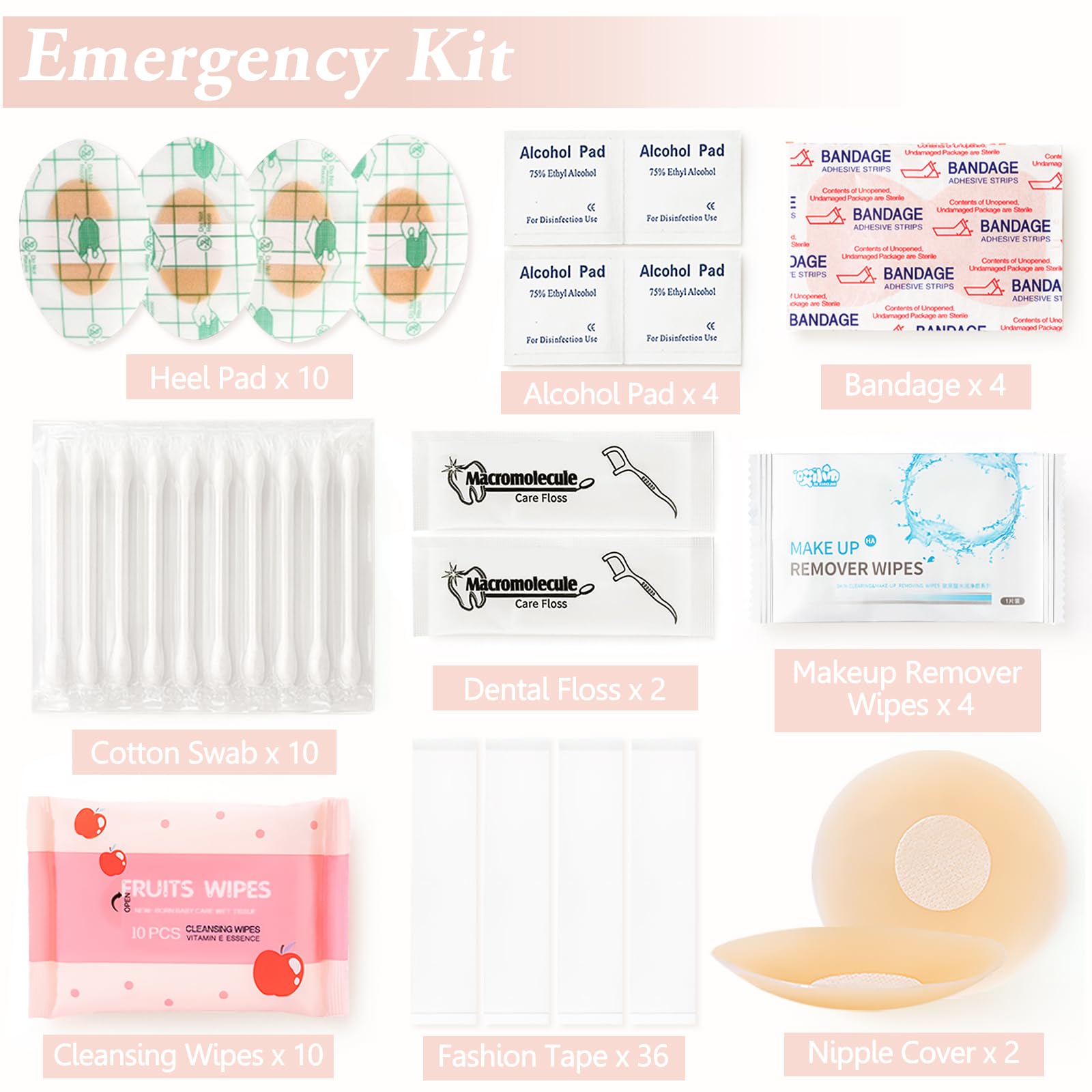 Women's Wedding Emergency Kit for Bride, Bridal Emergency Kit for Wedding Day, Weddings Personal Care Survival Set, Must-Have 40+ Essentials Items Daily Women Travel Kit with Makeup Bag for Team Bride