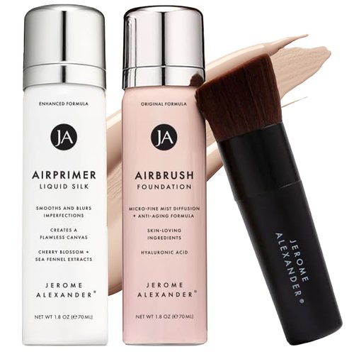 MagicMinerals AirBrush Foundation Set by Jerome Alexander – 3pc Set Includes Primer, Foundation and Kabuki Brush - Spray Makeup with Anti-aging Ingredients for Smooth Radiant Skin (Light)