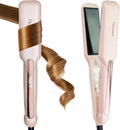 Heysam 2-in-1 Flat Iron Hair Straightener & Curler - Portable Dual Voltage, 1.6-Inch Wide, Fast Heating, Pink