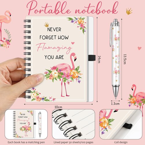 Sunnymove 5 Pcs Flamingo Gifts Set for Women Include Keychain Canvas Tote Bag Animal Lover Zipper Makeup Bag Notebook Pen for Women Flamingo Party Favors Birthday Christmas Gift