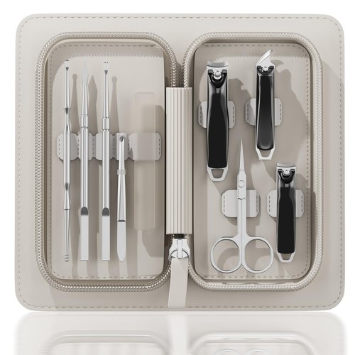 Nail Clippers Set Tweezers Scissors Manicure Grooming kit 9 in 1 with Zip Leather Case