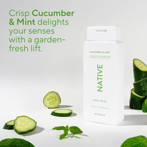 Native Body Wash - Naturally Derived Ingredients for Soft, Hydrated Skin | Cucumber & Mint, 18 oz