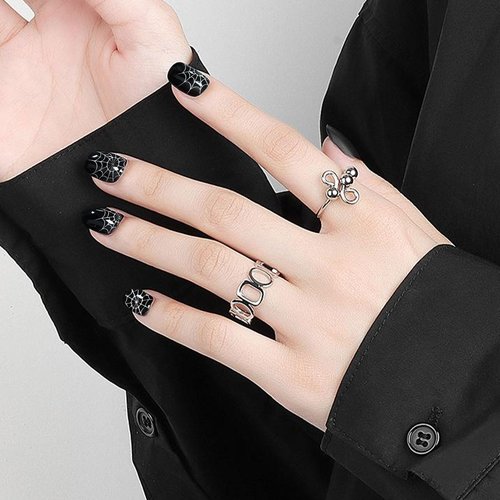JMEOWIO Semi Cured Gel Nail Strips Halloween Black Gel Nail Stickers Nails Art Design Decoration Accessories