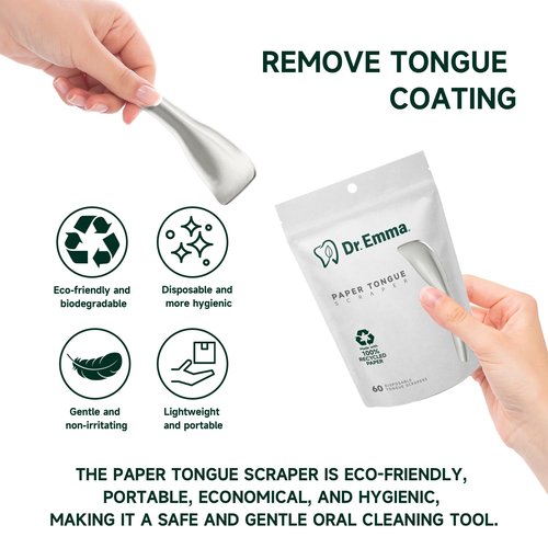 Dr. Emma Tongue Scraper, Disposable Tongue Cleaner for Adults, Paper Hygienic Scraper, Clean Tongue, Promote Fresh Breath, 60 Count (Pack of 1)