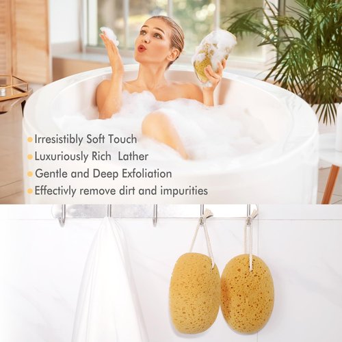 Azymi Bath Sponge, 2Pcs Large Shower Sponges for Women Men, Exfoliating Sponge Face Body Puff with Dense Foam for Gentle & Deep Cleansing, Ultra-Soft for Sensitive Dry Skin