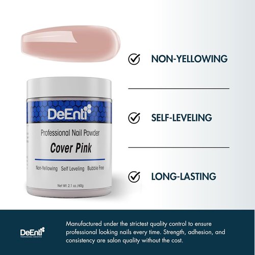 DeEnti Acrylic Nail Powder - 2oz Cover Pink | Professional Bubble-Free Formula for Long-Lasting, Chip-Resistant Nails