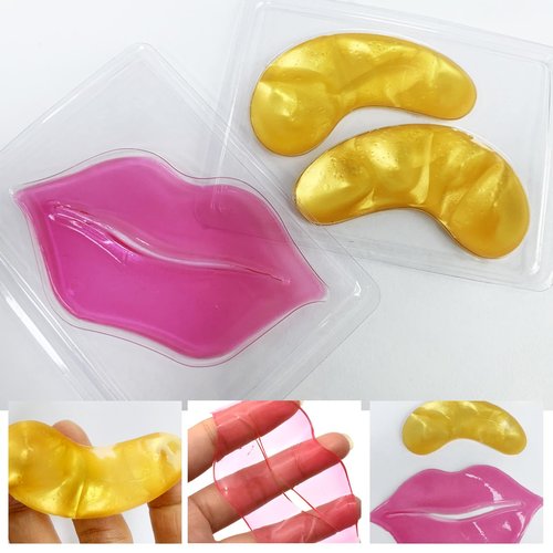 15 Pairs Gold Eye Mask and 15 Pcs Collagen Crystal Lip Mask, Under Eye Patches and Lip Pads,Collagen Crystal Mask Set for Moisturizing, Reducing Fine Lines & Dark Circles for Valentines Day Gifts