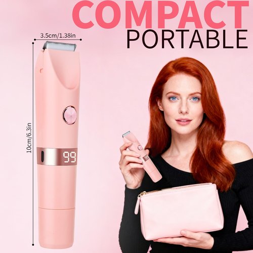 Beanify 2-in-1 Electric Shaver & Bikini Trimmer with LED Display for Women & Men，IPX7 Waterproof Wet/Dry Electric Razor with Dual Head, Rechargeable Painless Body & Facial Hair Remover, Travel-Size