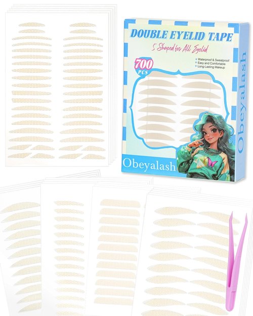 Obeyalash 700 Pcs Eyelid Tape with Tweezers, Double Eyelid Tape for Invisible Lace Waterproof Lifter Strips, Natural Strong Hold for Monolid & Hooded Eyes, Beginner Friendly Makeup