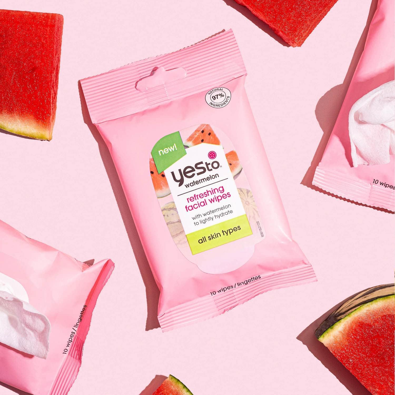 Yes To Watermelon Facial Wipes - Hydrating & Refreshing Formula, Natural & Vegan, 10 Count