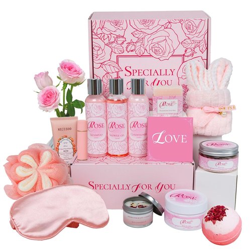 Valentine's Day Gifts for Her, 16Pcs Rose Spa Bath & Body Care Set with Bath Bombs & Lotions, Relaxing Home Spa Gift Kit for Mom Wife Girlfriend, Ideal for Mother’s Day Birthday Women Gift Sets