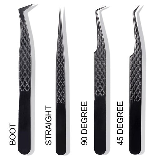 Fiber Tip Lash Tweezers For Eyelash Extension 4 Pcs Tweezers Professional Artist Tech Work Kit Tools,Best Volume Eyelash Lashes Extensions Precision Volume Boot 90 45 Degree(Titanium black)