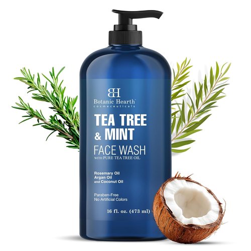 Botanic Hearth Tea Tree Face Wash - Acne Fighting & Hydrating Liquid Soap with Pure Tea Tree Oil | 16 Fl Oz