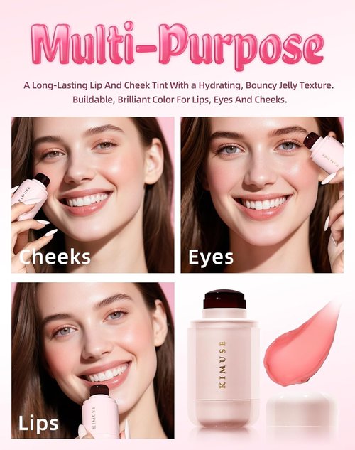 KIMUSE Jelly Cheek & Lip Tint - Multi-Use Watercolor Blush for Cheeks, Lips & Eyes | Lightweight, Vegan Formula