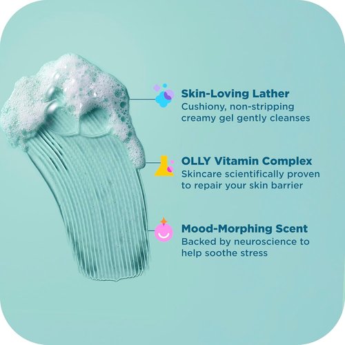 OLLY Calm Body Wash - Nourishing Cleanser with Hyaluronic Acid & Adaptogens | Eucalyptus Amber Scent, 17oz