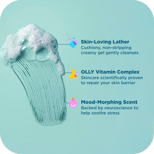 OLLY Calm Body Wash with Hyaluronic Acid, Adaptogens & Vitamin B3– Nourishing Cleanser for Skin Barrier Repair, Deep Hydration, Eucalyptus Amber Scent, 17oz