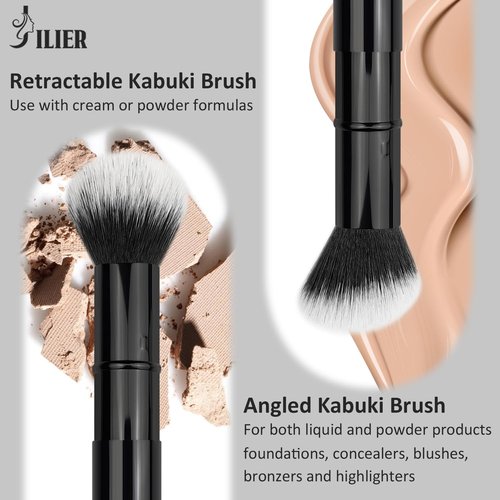 JILIER Retractable Kabuki Brush for Cream and Powder Face Makeup, Travel Makeup Brush Set, Perfect for Bronzer, Blush, and Other Face Makeup, make up brushes for women Cruelty-Free