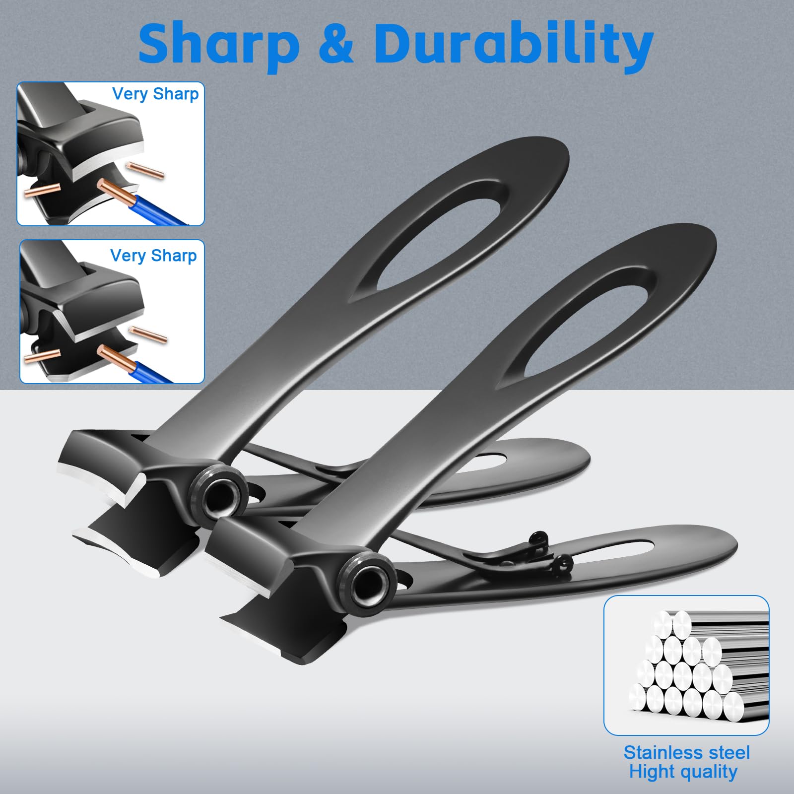 Werlla Toenail Clippers for Thick Toenails, Long Handle Wide Jaw Opening Nail Clippers for Adult, Men, Seniors, Extra Large Heavy Duty Toenail Clippers for Fingernail & (4pcs_Curved_Straight_Black)
