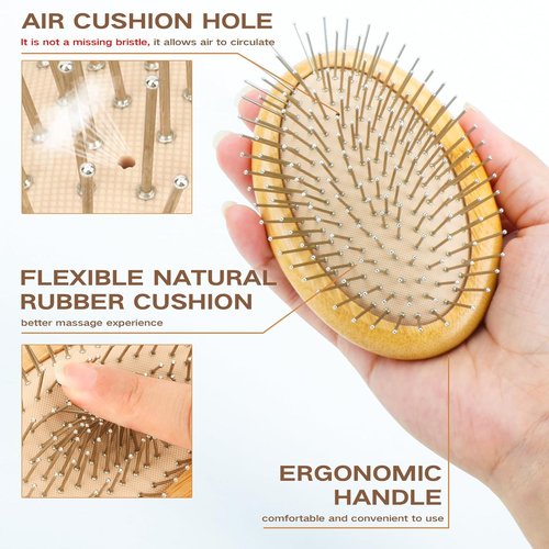 Bamboo Metal Hair Brush - Scalp Massage & Hair Growth Tool for Women, Men & Kids