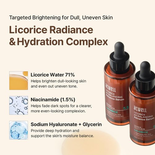 ACWELL Licorice pH Balancing Advanced Facial Serum Ampoule 1.01 fl.oz. - Enhancing Serum for Dull Skin, Reduces Acne and Blemishes, Minimizes Fine Lines, Healthy Glow Skin
