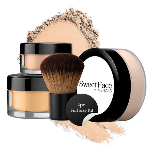 Skiennix Mineral Makeup Full Size Kit - Beige Shade | Matte Translucent Foundation, Kabuki Brush & SPF 30