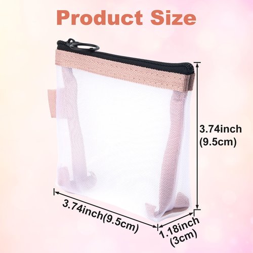 BEIQIYA 3pcs Mini Mesh Bag with Zipper, Small Clear Nylon Makeup Bags, Portable Travel Cosmetic Pouch Purse for Lipstick Coin Keys Cards- Blue & Pink & Green